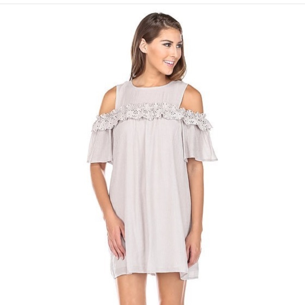 Joy Joy taupe grey cold shoulder dress